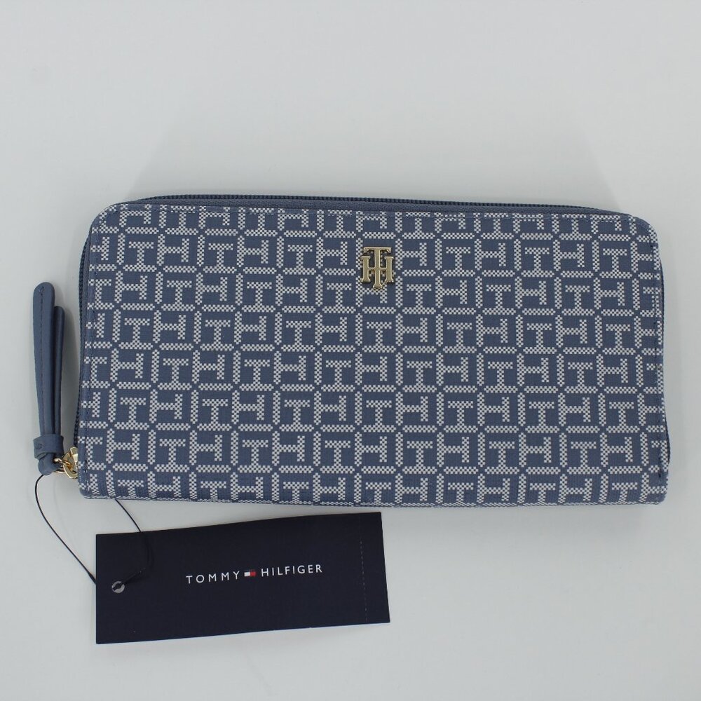 Tommy Hilfiger Space Blue Jacquard Monogram‎ Zip Around Wallet - NWT